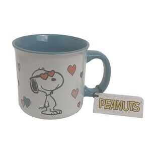 Peanuts Snoopy Love Hearts Stoneware Mug White & Blue 21 FL OZ Coffee Tea